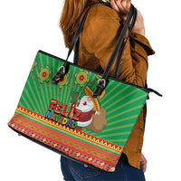 Mexico Leather Tote Bag Feliz Navidad Aztec Geometric Pattern - Wonder Print Shop