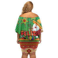 Mexico Off Shoulder Short Dress Feliz Navidad Aztec Geometric Pattern - Wonder Print Shop