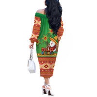 Mexico Off The Shoulder Long Sleeve Dress Feliz Navidad Aztec Geometric Pattern - Wonder Print Shop