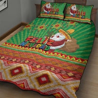 Mexico Quilt Bed Set Feliz Navidad Aztec Geometric Pattern - Wonder Print Shop