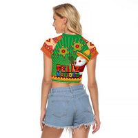 Mexico Raglan Cropped T Shirt Feliz Navidad Aztec Geometric Pattern - Wonder Print Shop