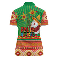 Mexico Women Polo Shirt Feliz Navidad Aztec Geometric Pattern - Wonder Print Shop