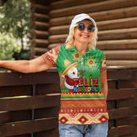 Mexico Women Polo Shirt Feliz Navidad Aztec Geometric Pattern - Wonder Print Shop