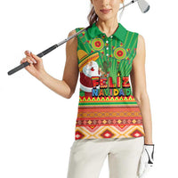 Mexico Women Sleeveless Polo Shirt Feliz Navidad Aztec Geometric Pattern - Wonder Print Shop