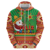 Mexico Zip Hoodie Feliz Navidad Aztec Geometric Pattern - Wonder Print Shop