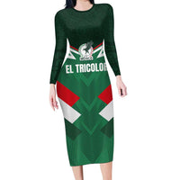 Custom Mexico Football Long Sleeve Bodycon Dress El Tricolor 2024 - Wonder Print Shop