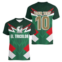Custom Mexico Football Women V-Neck T-Shirt El Tricolor 2024 - Wonder Print Shop