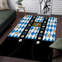 Bavaria Traditional Lederhosen Costume Area Rug Bavaria Emblem - Blue Plaid Pattern with Edelweiss Flowers