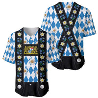 Bavaria Traditional Lederhosen Costume Baseball Jersey Bavaria Emblem - Blue Plaid Pattern with Edelweiss Flowers