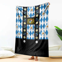 Bavaria Traditional Lederhosen Costume Blanket Bavaria Emblem - Blue Plaid Pattern with Edelweiss Flowers