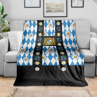 Bavaria Traditional Lederhosen Costume Blanket Bavaria Emblem - Blue Plaid Pattern with Edelweiss Flowers