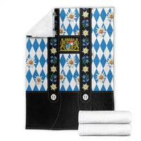 Bavaria Traditional Lederhosen Costume Blanket Bavaria Emblem - Blue Plaid Pattern with Edelweiss Flowers