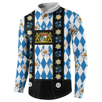 Bavaria Traditional Lederhosen Costume Button Sweatshirt Bavaria Emblem - Blue Plaid Pattern with Edelweiss Flowers