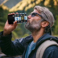 Traditional Bavarian Costume - Lederhosen 4 in 1 Can Cooler Tumbler Bavaria Emblem - Blue Plaid Pattern with Edelweiss Flowers