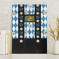 Bavaria Traditional Lederhosen Costume Canvas Wall Art Bavaria Emblem - Blue Plaid Pattern with Edelweiss Flowers