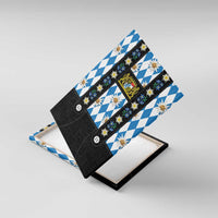 Bavaria Traditional Lederhosen Costume Canvas Wall Art Bavaria Emblem - Blue Plaid Pattern with Edelweiss Flowers