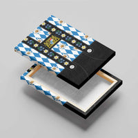 Bavaria Traditional Lederhosen Costume Canvas Wall Art Bavaria Emblem - Blue Plaid Pattern with Edelweiss Flowers