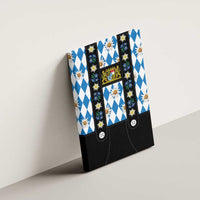 Bavaria Traditional Lederhosen Costume Canvas Wall Art Bavaria Emblem - Blue Plaid Pattern with Edelweiss Flowers