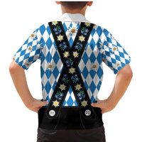 Bavaria Traditional Lederhosen Costume Family Matching Mermaid Dress and Hawaiian Shirt Bavaria Emblem - Blue Plaid Pattern with Edelweiss Flowers - Wonder Print Shop