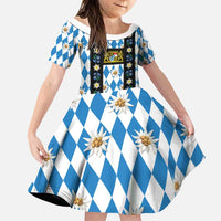 Bavaria Traditional Lederhosen Costume Family Matching Puletasi and Hawaiian Shirt Bavaria Emblem - Blue Plaid Pattern with Edelweiss Flowers
