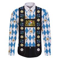 Bavaria Traditional Lederhosen Costume Family Matching Puletasi and Hawaiian Shirt Bavaria Emblem - Blue Plaid Pattern with Edelweiss Flowers