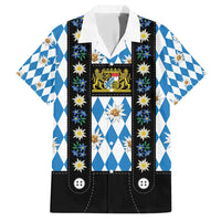 Bavaria Traditional Lederhosen Costume Family Matching Short Sleeve Bodycon Dress and Hawaiian Shirt Bavaria Emblem - Blue Plaid Pattern with Edelweiss Flowers - Wonder Print Shop
