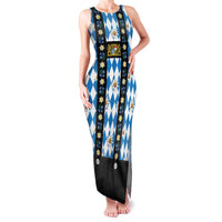 Bavaria Traditional Lederhosen Costume Family Matching Tank Maxi Dress and Hawaiian Shirt Bavaria Emblem - Blue Plaid Pattern with Edelweiss Flowers - Wonder Print Shop