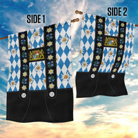 Bavaria Traditional Lederhosen Costume Garden Flag Bavaria Emblem - Blue Plaid Pattern with Edelweiss Flowers - Wonder Print Shop