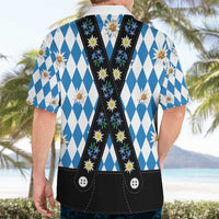 Bavaria Traditional Lederhosen Costume Hawaiian Shirt Bavaria Emblem - Blue Plaid Pattern with Edelweiss Flowers - Wonder Print Shop