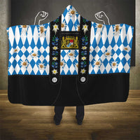 Bavaria Traditional Lederhosen Costume Hooded Blanket Bavaria Emblem - Blue Plaid Pattern with Edelweiss Flowers - Wonder Print Shop