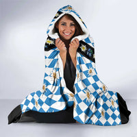 Bavaria Traditional Lederhosen Costume Hooded Blanket Bavaria Emblem - Blue Plaid Pattern with Edelweiss Flowers - Wonder Print Shop