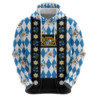 Bavaria Traditional Lederhosen Costume Hoodie Bavaria Emblem - Blue Plaid Pattern with Edelweiss Flowers - Wonder Print Shop