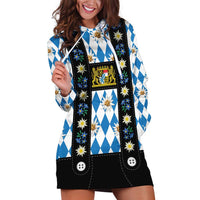 Bavaria Traditional Lederhosen Costume Hoodie Dress Bavaria Emblem - Blue Plaid Pattern with Edelweiss Flowers - Wonder Print Shop