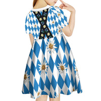 Bavaria Traditional Lederhosen Costume Kid Short Sleeve Dress Bavaria Emblem - Blue Plaid Pattern with Edelweiss Flowers - Wonder Print Shop