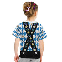 Bavaria Traditional Lederhosen Costume Kid T Shirt Bavaria Emblem - Blue Plaid Pattern with Edelweiss Flowers - Wonder Print Shop