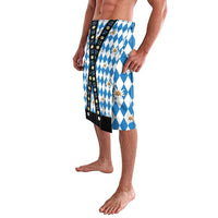 Bavaria Traditional Lederhosen Costume Lavalava Bavaria Emblem - Blue Plaid Pattern with Edelweiss Flowers - Wonder Print Shop