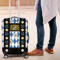 Bavaria Traditional Lederhosen Costume Luggage Cover Bavaria Emblem - Blue Plaid Pattern with Edelweiss Flowers - Wonder Print Shop