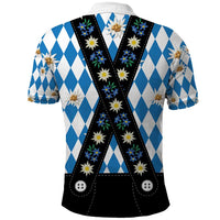 Bavaria Traditional Lederhosen Costume Polo Shirt Bavaria Emblem - Blue Plaid Pattern with Edelweiss Flowers - Wonder Print Shop