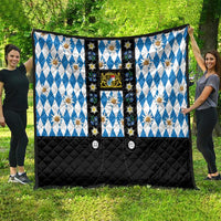 Bavaria Traditional Lederhosen Costume Quilt Bavaria Emblem - Blue Plaid Pattern with Edelweiss Flowers - Wonder Print Shop
