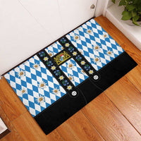 Bavaria Traditional Lederhosen Costume Rubber Doormat Bavaria Emblem - Blue Plaid Pattern with Edelweiss Flowers - Wonder Print Shop