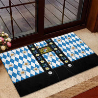 Bavaria Traditional Lederhosen Costume Rubber Doormat Bavaria Emblem - Blue Plaid Pattern with Edelweiss Flowers - Wonder Print Shop