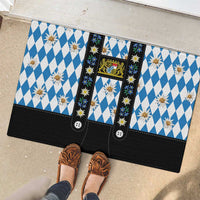 Bavaria Traditional Lederhosen Costume Rubber Doormat Bavaria Emblem - Blue Plaid Pattern with Edelweiss Flowers - Wonder Print Shop