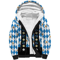 Bavaria Traditional Lederhosen Costume Sherpa Hoodie Bavaria Emblem - Blue Plaid Pattern with Edelweiss Flowers - Wonder Print Shop
