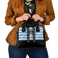 Bavaria Traditional Lederhosen Costume Shoulder Handbag Bavaria Emblem - Blue Plaid Pattern with Edelweiss Flowers - Wonder Print Shop