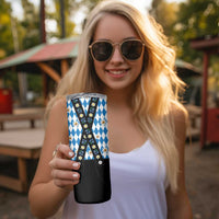 Traditional Bavarian Costume - Lederhosen Skinny Tumbler Bavaria Emblem - Blue Plaid Pattern with Edelweiss Flowers - Wonder Print Shop