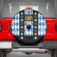 Bavaria Traditional Lederhosen Costume Spare Tire Cover Bavaria Emblem - Blue Plaid Pattern with Edelweiss Flowers - Wonder Print Shop