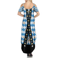 Bavaria Traditional Lederhosen Costume Summer Maxi Dress Bavaria Emblem - Blue Plaid Pattern with Edelweiss Flowers - Wonder Print Shop