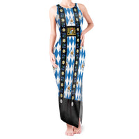 Bavaria Traditional Lederhosen Costume Tank Maxi Dress Bavaria Emblem - Blue Plaid Pattern with Edelweiss Flowers - Wonder Print Shop