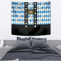 Bavaria Traditional Lederhosen Costume Tapestry Bavaria Emblem - Blue Plaid Pattern with Edelweiss Flowers - Wonder Print Shop