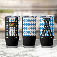 Traditional Bavarian Costume - Lederhosen Tumbler Cup Bavaria Emblem - Blue Plaid Pattern with Edelweiss Flowers - Wonder Print Shop